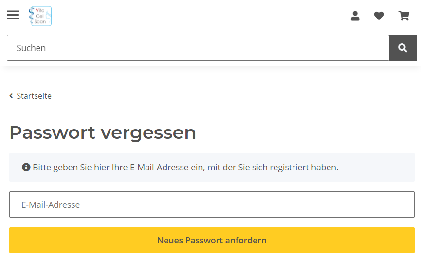 Screenshot des Formulars "Passwort vergessen".